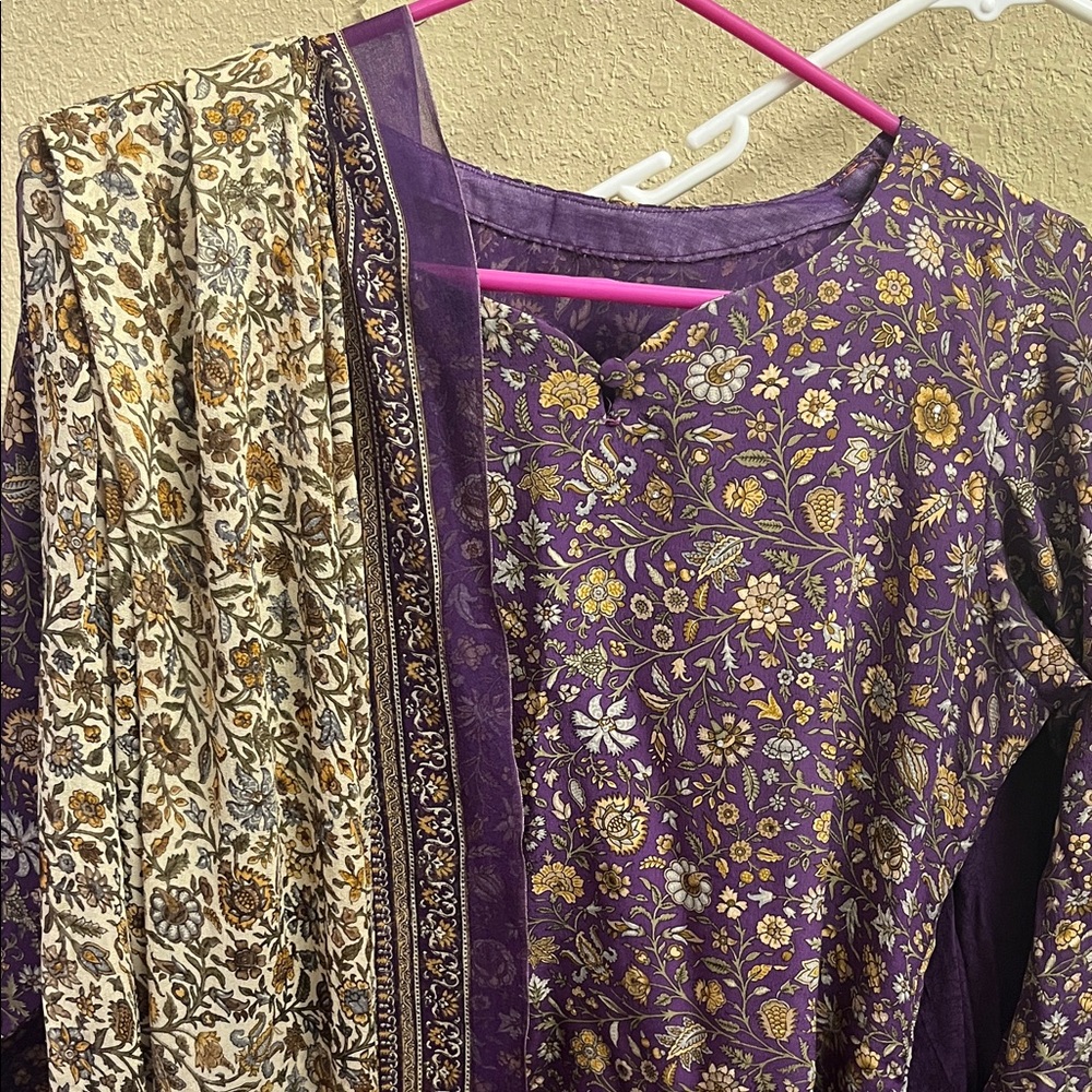 Floral Purple and Cream tan floral indian suit